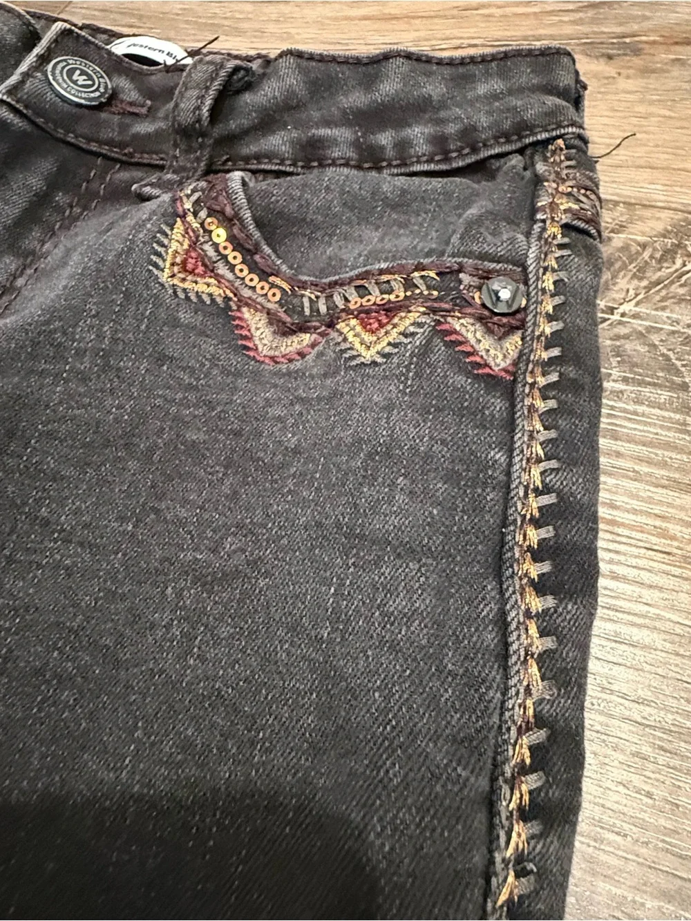 Western Blue Kids Black Flared Jeans with Embroidered and Embellished Details